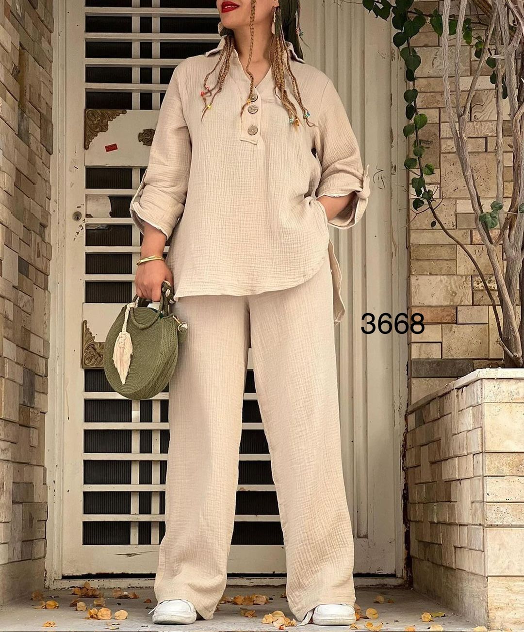 شوميز و شلوار دبل فيس سرنوشت 3668 نسكافه اي